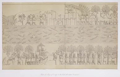 Belägring av en stad på stranden av en flod, skylt 42 från Nineveh and its Remains av Austen Henry Layard (1817-94) publicerad 1849