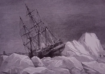 Sir John Franklin, expedition 1845 för att hitta Northwest Passage, skepp Terror fast i is, sent 1800-tal (gravyr)