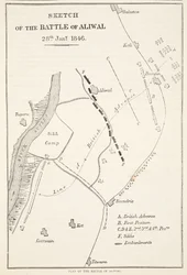 Skiss över slaget vid Aliwal, 28 januari 1846, från Cassells Illustrated History of England