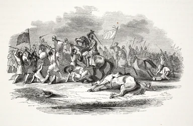 skärmytsling i närheten av Chirck Castle, pub. 1800-talet (stålgravyr)