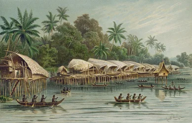 Sowek, en Pile-by på Nya Guineas norra kust, från The History of Mankind, Vol.1, av Prof. Friedrich Ratzel, 1896