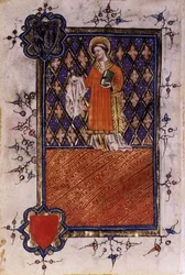 St. Barnabas, från en timbok, ca 1400-40 (vellum)