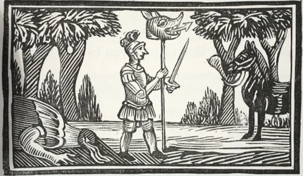 St George med drakhuvudet, illustration från Chap-books of the artonde århundradet av John Ashton, pub. 1882