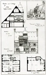 Studio och stuga för Miss Rosa Corder, från The British Architect, 3 oktober 1879