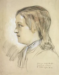 Studie för chefen för Alex Pope (1688-1744) introduktion till Dryden, At Butlers Coffee House (penna, krita och kol på papper)