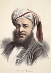 Sultan av Zanzibar, illustration från The Pictorial Edition av David Livingstones liv och upptäckter av J. Ewing Richie, pub. av A. Fullarton & Co., 1876