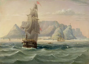 Taffelberget, Kapstaden, från havet, 1820 (olja på kort)