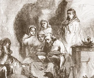 Taboriter som dyrkar i en grotta, illustration från The History of Protestantism av James Aitken Wylie (1808-1890), pub. 1878