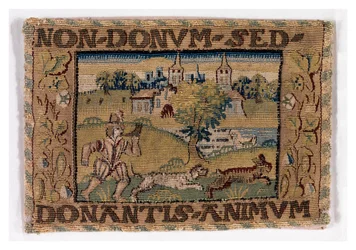 Gobelängpanel som visar jaktscenen, möjligen tillverkad i Sheldon, England, ca 1600-25 (ull)
