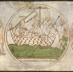 Tatwin transporterar Guthlac med båt till Crowland, från 