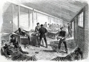 Tillfälligt fältsjukhus bakom den andra preussiska parallellen i Dueppel, 1864