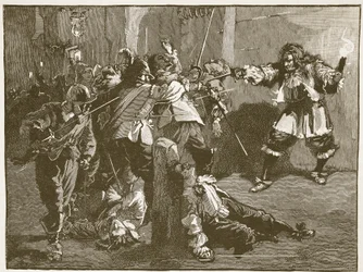 The Assault of John Coventry, illustration från Cassells Illustrated History of England (sepiafoto)