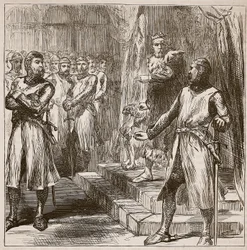 Baronerna gör uppror mot kungen, illustration från Cassells Illustrated History of England (sepiafoto)
