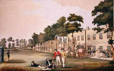 Kadettkasernen i Arsenalen, London (färg litho)