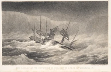 The Collision, från Voyage of Discovery and Research in th Southern and Antarctic Regions av kapten Sir James Clark Ross, pub. 1847 (gravyr)