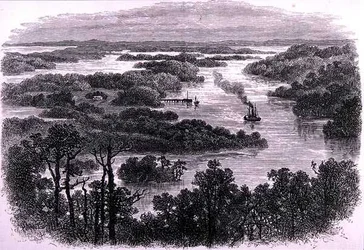 Sammanflödet av floderna Murray och Darling, nära Wentworth, New South Wales, Australien, från "Australian Pictures", pub. av The Religious Tract Society
