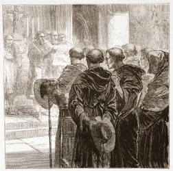 Rådsmedlemmarna som upplöser den augustianska munkorden i Zürich, 1524, illustration från The History of Protestantism av James Aitken Wylie (1808-1890), pub. 1878