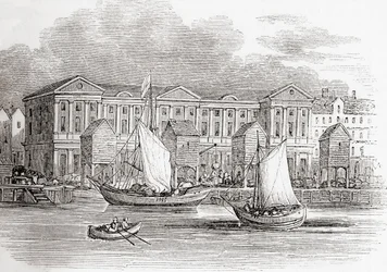 The Custom House, London, England, som det såg ut före den stora branden, från Old England: A Pictorial Museum, pub. 1847