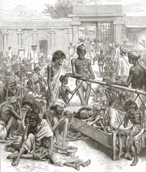 Hungersnöden i Indien: Infödda som väntar på hjälp i Bangalore, oktober 1877.