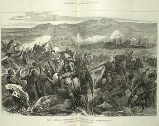 The Final Repulse of the Zulus at Ginghilovo, från skisser tillhandahållna av överstelöjtnant J. North Crealock. Illustration från 