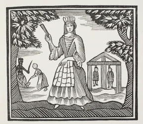 The Fortunes and Misfortunes of Moll Flanders, som föddes i Newgate, illustration från Chap-books of the Eighteenth Century av John Ashton, pub. 1882