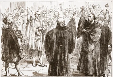 Genevanerna som svär att de avsäger sig romanismen, illustration från The History of Protestantism av James Aitken Wylie (1808-1890), pub. 1878