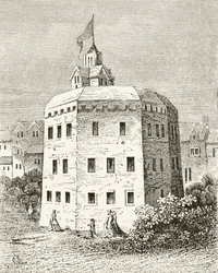 Globe Theatre, Southwark, ur "Englands nationella och inhemska historia" av William Hickman Smith Aubrey (1858-1916), utgiven i London, cirka 1890