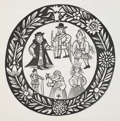 Historien om Adam Bell, Clim of the Clough och William av Cloudeslie, illustration från Chap-books of the artonde århundradet av John Ashton, pub. 1882
