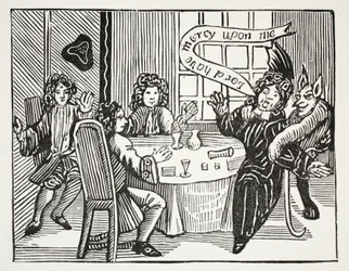 The History of Dr. John Faustus, illustration från Chapter-books of the Arteeenth Century av John Ashton, pub. 1882