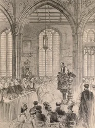 The House of Commons närvara vid jubileumsgudstjänsten i St. Margarets Church, Westminster, från The Illustrated London News, 28 maj 1887