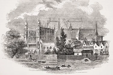 Parlamentets hus från floden under John Hampdens tid, från "Old England