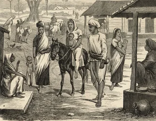 Den indiska hungersnöden: En by i Bengalee, från "The Illustrated London News