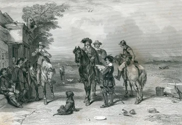 Kungen på sin resa till skottarna, graverad av Frederick. T. Heath, 1844