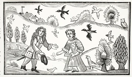 The Lovers Quarrel, illustration från Chap-books of the artonde århundradet av John Ashton, pub. 1882