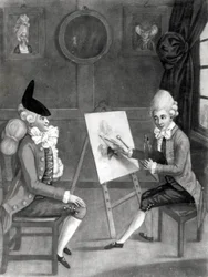 The Macaroni Painter, eller Billy Dimple passande för hans bild, publicerad av Bowles och Carver, 1772 (mezzotint)