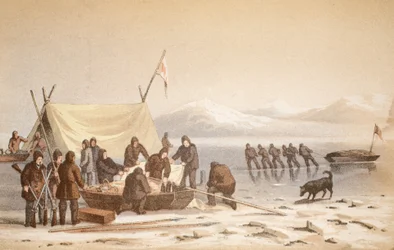 Mötet i Wellington Channel, 14 juni 1851, illustration från Voyage to Baffins Bay och Barrow Straits..., 1852 (handfärgad gravyr)
