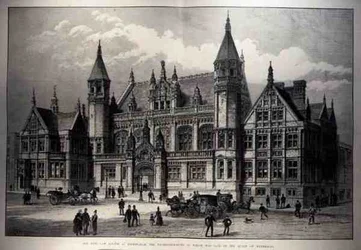 The New Law Courts i Birmingham, vars grundsten lades av drottningen, från The Illustrated London News, 26 mars 1887