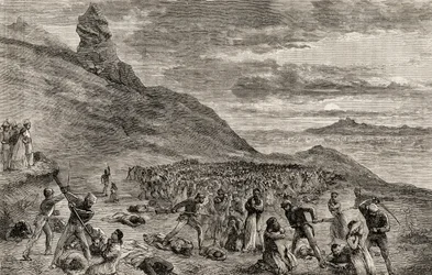 Förföljelsen och massakern på de kristna på ön Madagaskar år 1849, ca 1865