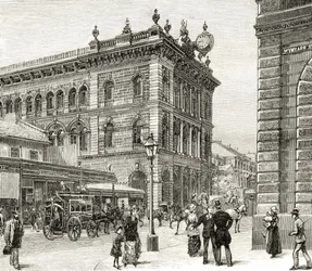 Postkontoret, George Street, Sydney, omkring 1880, från "Australian Pictures" av Howard Willoughby, utgiven av Religious Tract Society, London, 1886.