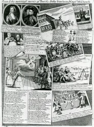 Scenmedley som representerar stadens artiga smak och de makalösa förtjänsterna hos poeten G., Polly Peachum och kapten Macheath, ca 1728