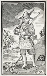 The Surprising Life and most Strange Adventures of Robinson Crusoe of the City of York, Mariner, illustration från Chap-books of the Eighteenth Century av John Ashton, pub. 1882