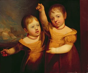 Tvillingbarnen till kapten George Walsh, sjökapten från Selby i Yorkshire, ca 1830 (olja på duk)