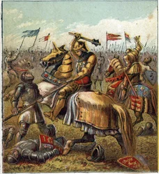 The War of the Two Roses (1455-1485): Slaget mellan Royal House of York och Royal Mason of Lancaster. Illustration av det engelska inbördeskriget som föddes genom uppdelningen av efterträdarna till kung Edward III (1327-1377) i två grenar. Kriget i Ros