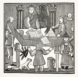 Hela rättegången och åtalet mot Sir John Barleycorn, Knt., illustration från Chap-books of the Eighteenth Century av John Ashton, pub. 1882