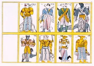 Djävlarna, inklusive Ayimane, Sooniyan och Calloo-Coomare, från The History and Doctrine of Buddhism av Edward Upham, 1829