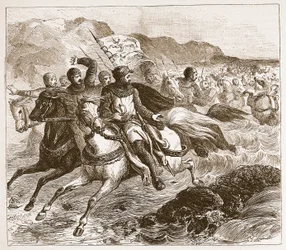 Katastrofen för Johns armé vid tvätten, illustration från Cassells Illustrated History of England (sepiafoto)