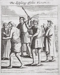 Displing av John Florence, illustration från Acts and Monuments av John Foxe, nionde upplagan, pub. 1684