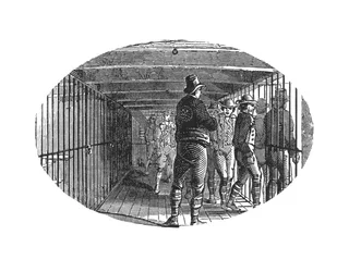 Galleriet - burar under däck där fångar spärrades in före transporten till Australien, illustrerad i The Martyrs of Tolpuddle, publicerad av Trades Union Congress, 1934