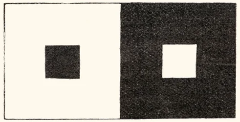 Bestrålningsillusionen av visuell perception där ett ljust område av synfältet ser större ut än ett annars identiskt mörkt område. Att stirra på den här bilden orsakar en spridning av ljus inuti ögat och har effekten att förstora bilden av en ljus