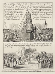Neddragningen av Cheapside Cross av ikonoklaster och puritaner, och brännandet av Book of Sports vid samma sport följande söndag i maj 1643, 1809